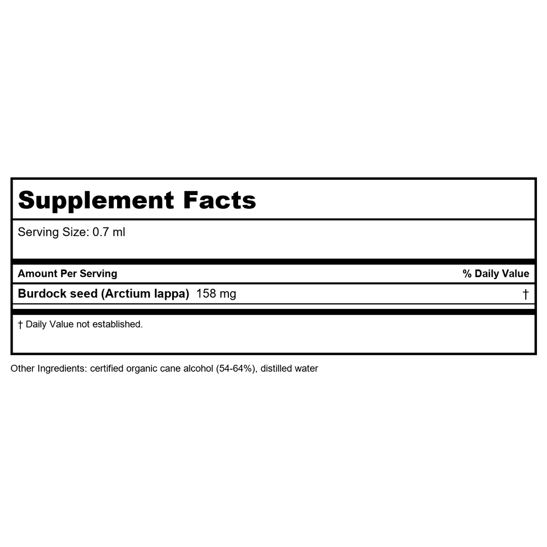Herb Pharm Burdock Blend 4oz - Supplement Facts panel