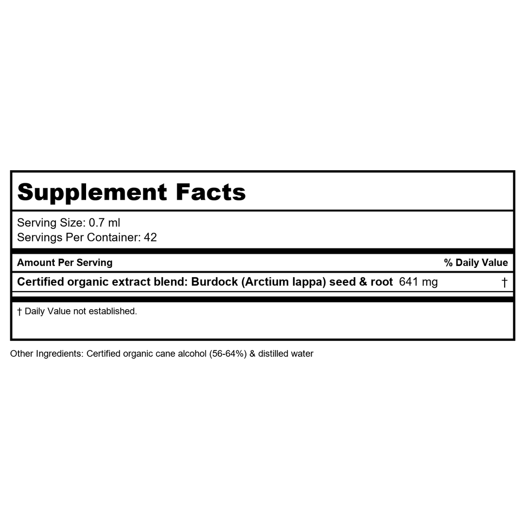 Herb Pharm Burdock Blend 1oz - Supplement Facts panel