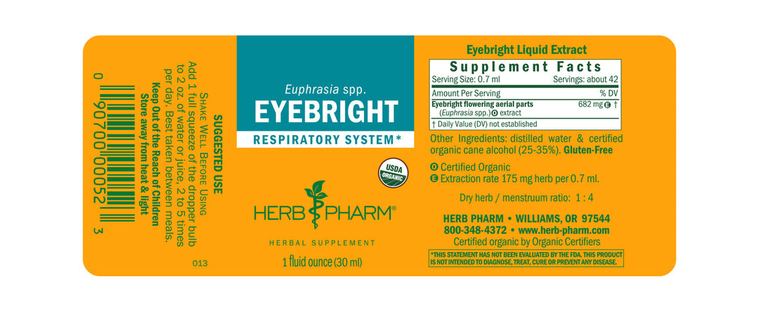 Herb Pharm Eyebright 4oz - Supplement Facts panel