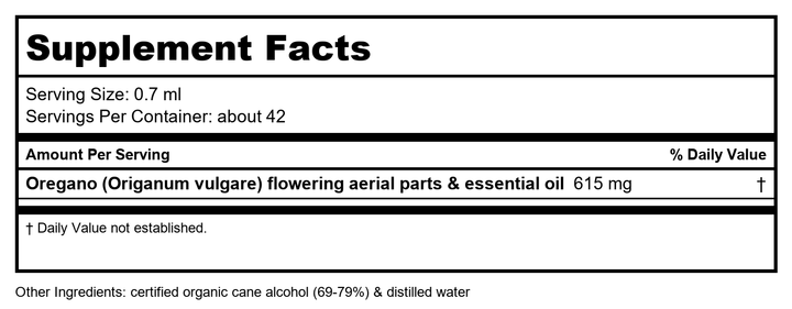 Herb Pharm Peppermint Spirits 1oz - Supplement Facts panel