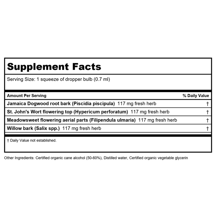 Herb Pharm Willow Blend 1oz - Supplement Facts panel