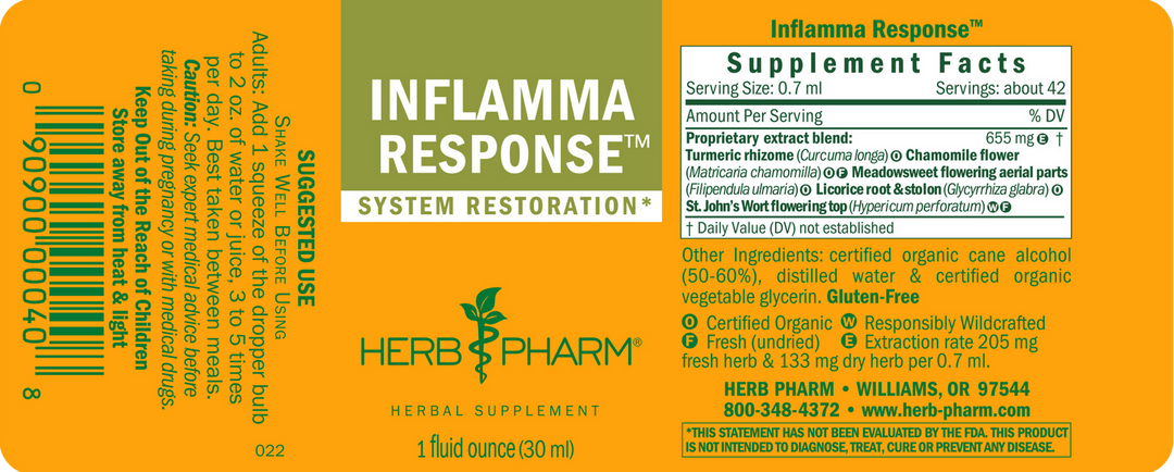 Herb Pharm Inflamma Response 4oz - Supplement Facts panel