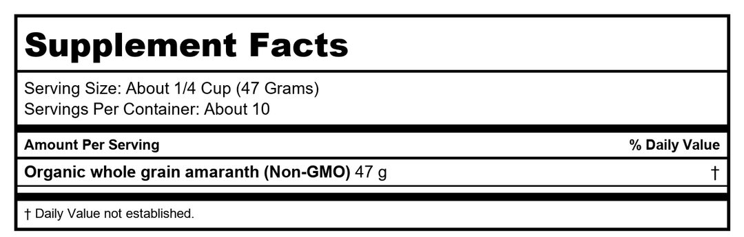 Now Living Now Amaranth Grain Organic 16oz - 6211 - Supplement Facts panel