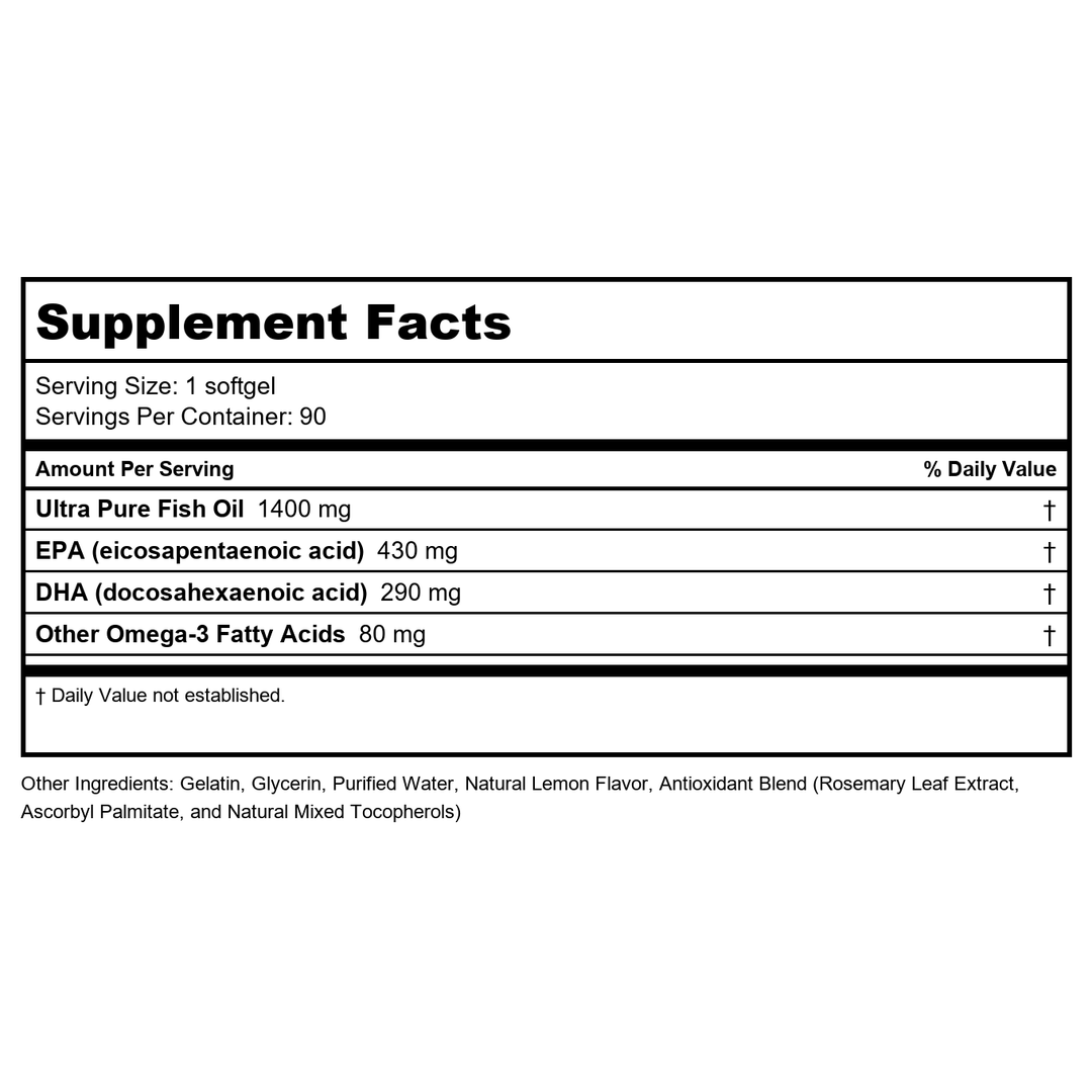 Vital Nutrients Ultra Pure Fish Oil 800 Lemon 90 Softgels - Supplement Facts panel