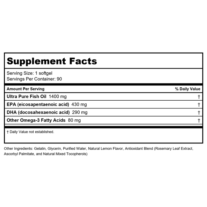 Vital Nutrients Ultra Pure Fish Oil 800 Lemon 90 Softgels - Supplement Facts panel