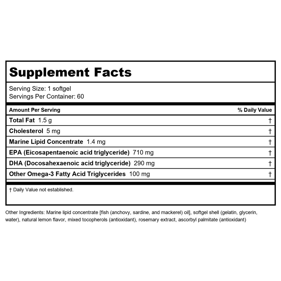 Metagenics OmegaGenics EPA-DHA 1000 60 softgels - 2 Pack - Supplement Facts panel