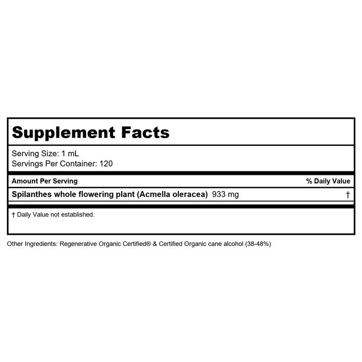Herb Pharm Spilanthes 4oz - Supplement Facts panel