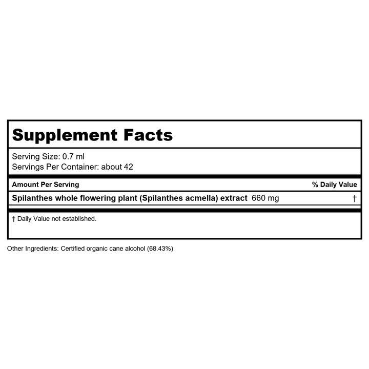 Herb Pharm Spilanthes 1oz - Supplement Facts panel