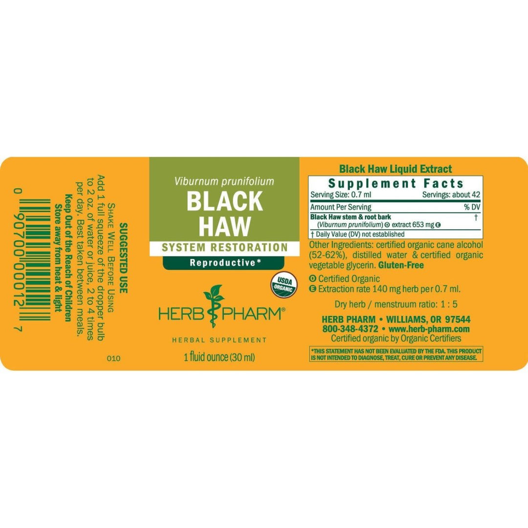 Herb Pharm Black Haw 1oz - Supplement Facts panel