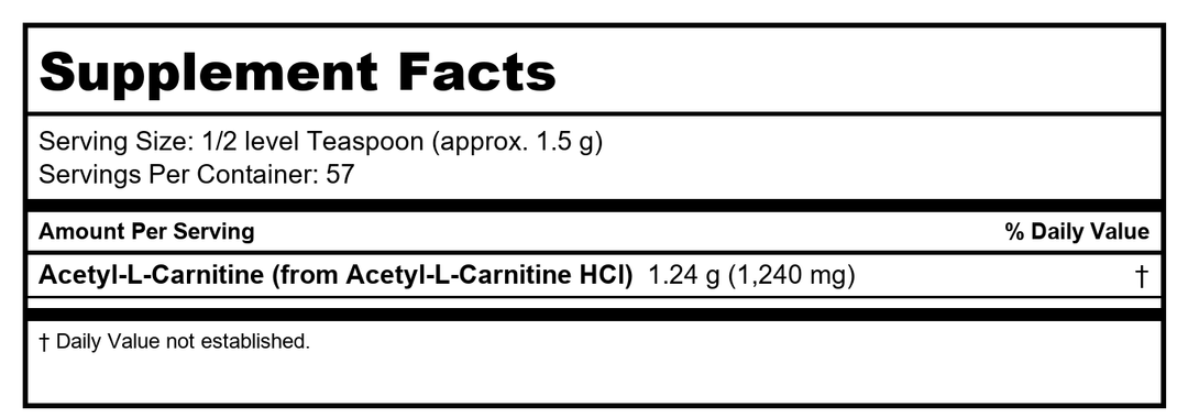 Now Foods Acetyl-L-Carnitine Pure Powder 3 Oz - 0208 - Supplement Facts panel