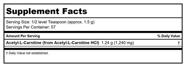 Now Foods Acetyl-L-Carnitine Pure Powder 3 Oz - 0208 - Supplement Facts panel