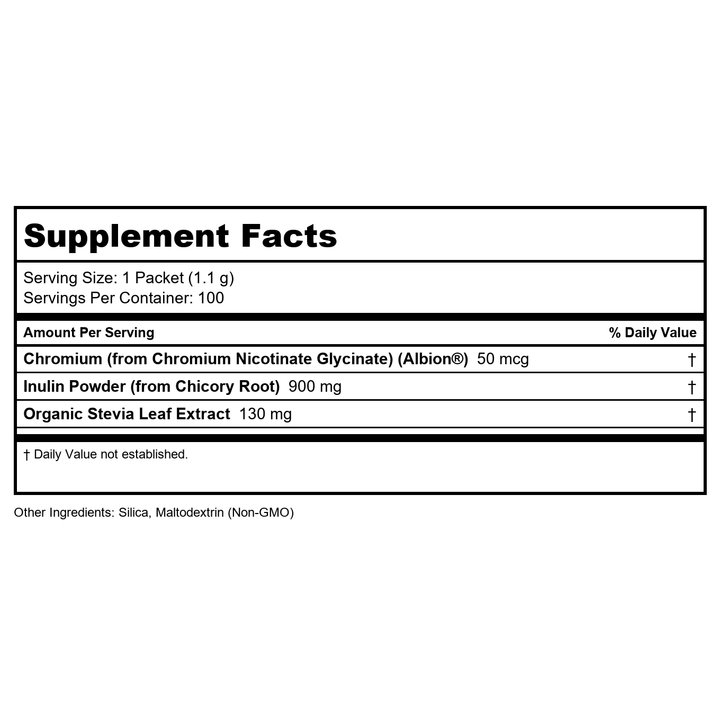 Now Foods Better Stevia Balance with Chromium &amp; Inulin 100 Packets - 6968 - Supplement Facts panel