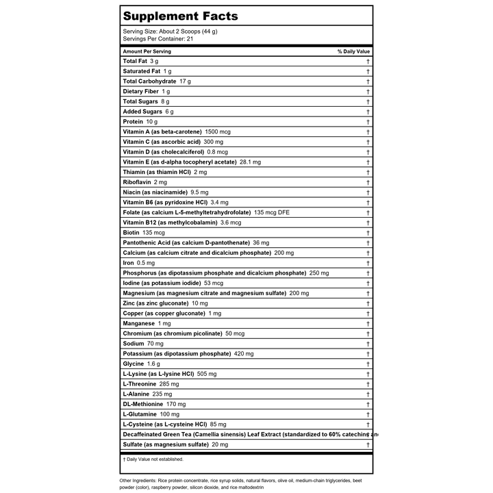 Metagenics UltraClear Plus Rice Berry 32.59oz - - Supplement Facts panel