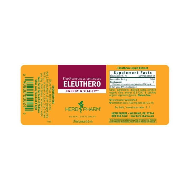 Herb Pharm Eleuthero 4oz - Supplement Facts panel