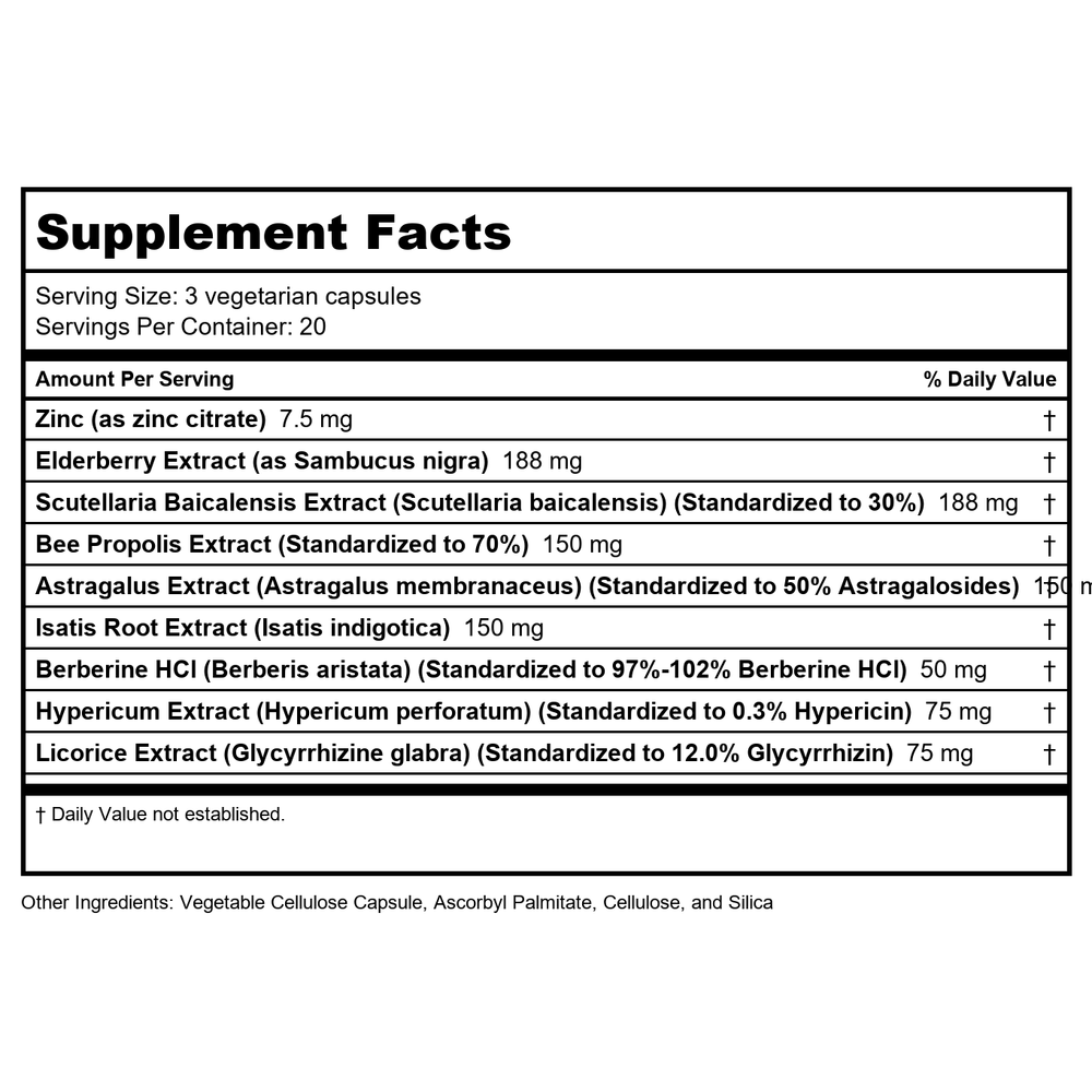 Vital Nutrients ViraCon 120 Vcaps - Supplement Facts panel