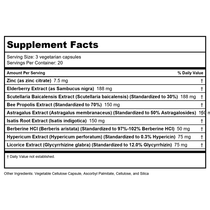 Vital Nutrients ViraCon 120 Vcaps - Supplement Facts panel