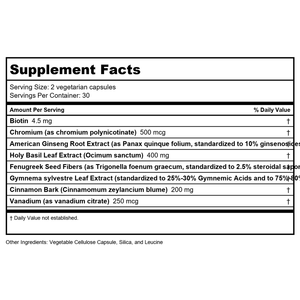 Vital Nutrients Blood Sugar Support 120 Capsules - Supplement Facts panel