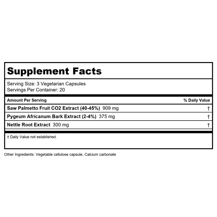 Vital Nutrients Saw Palmetto, Pygeum, Nettle Root 60 Vcaps - Supplement Facts panel