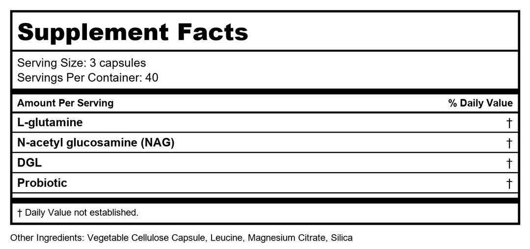 Vital Nutrients GI Repair Nutrients 120 Capsules - Supplement Facts panel