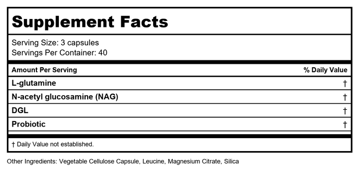 Vital Nutrients GI Repair Nutrients 120 Capsules - Supplement Facts panel