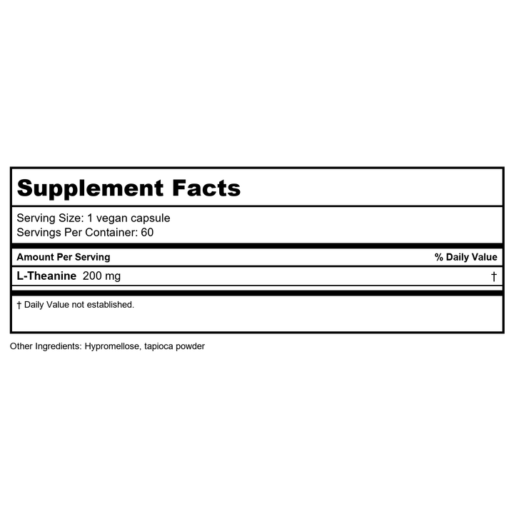 Vital Nutrients L-Theanine 200mg 60 Vcaps - Supplement Facts panel