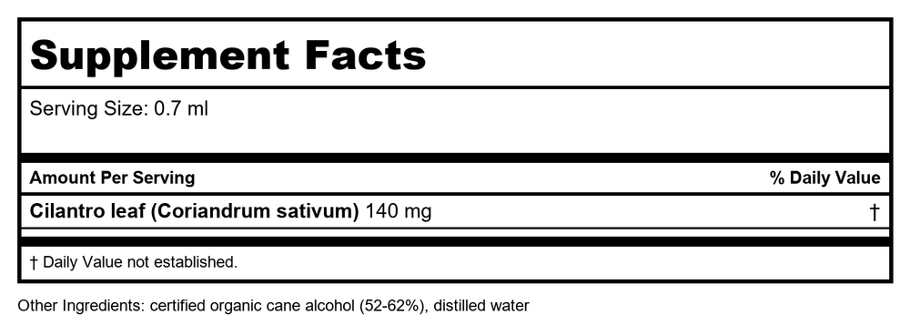 Herb Pharm Cilantro 4oz - Supplement Facts panel