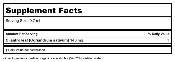 Herb Pharm Cilantro 4oz - Supplement Facts panel