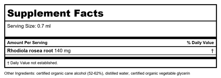 Herb Pharm Rhodiola 4oz - Supplement Facts panel