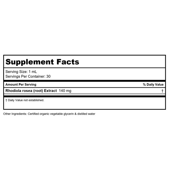 Herb Pharm Rhodiola 1oz - Supplement Facts panel