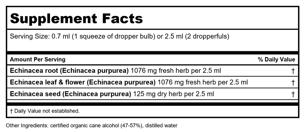 Herb Pharm Super Echinacea 4oz - Supplement Facts panel