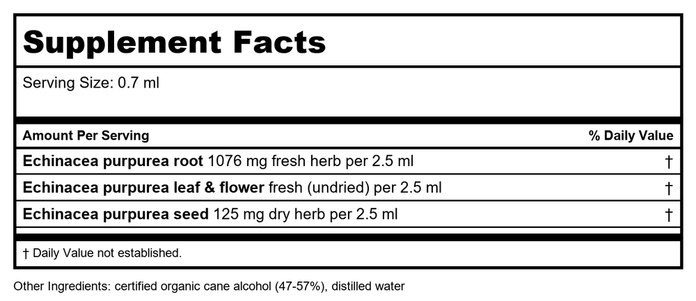 Herb Pharm Super Echinacea 1oz - Supplement Facts panel