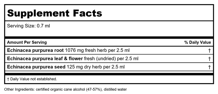 Herb Pharm Super Echinacea 1oz - Supplement Facts panel