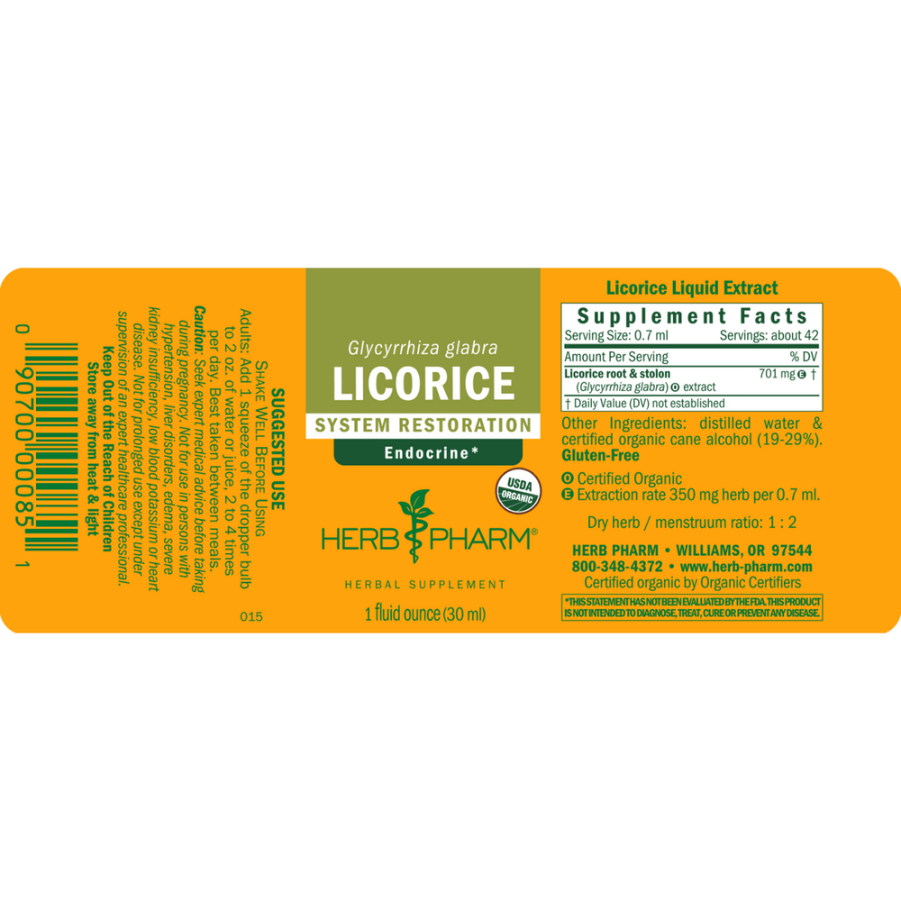 Herb Pharm Licorice 4oz - Supplement Facts panel
