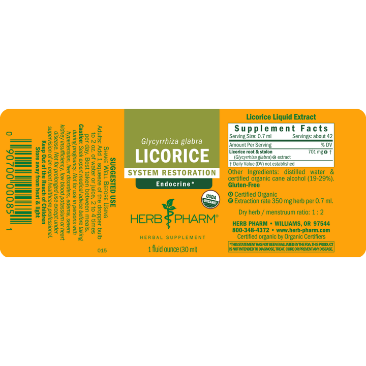 Herb Pharm Licorice 4oz - Supplement Facts panel