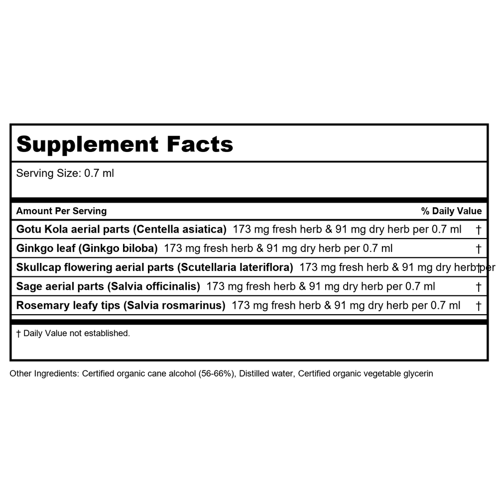 Herb Pharm Brain And Memory 4oz - Supplement Facts panel