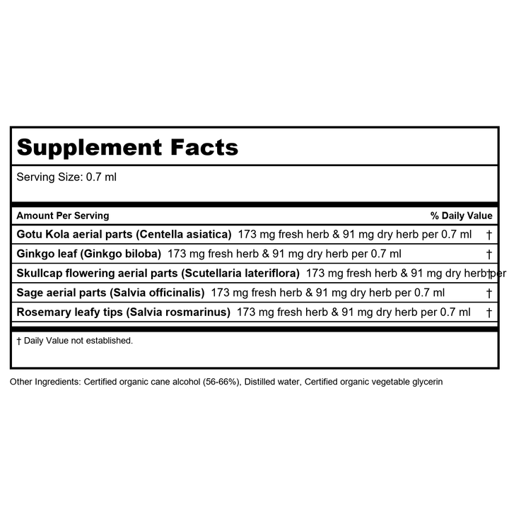 Herb Pharm Brain And Memory 4oz - Supplement Facts panel