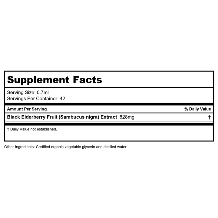 Herb Pharm Black Elderberry Glycerate 1 oz ALCOHOL FREE (NOT Kids) - Supplement Facts panel