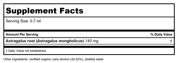 Herb Pharm Astragalus 4oz - Supplement Facts panel