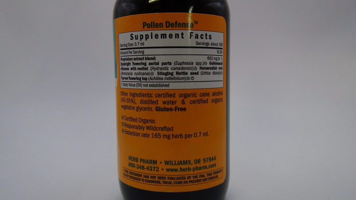Herb Pharm Pollen Defense 1oz - Supplement Facts panel