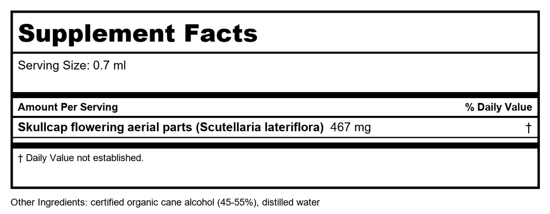 Herb Pharm Skullcap 4oz - Supplement Facts panel