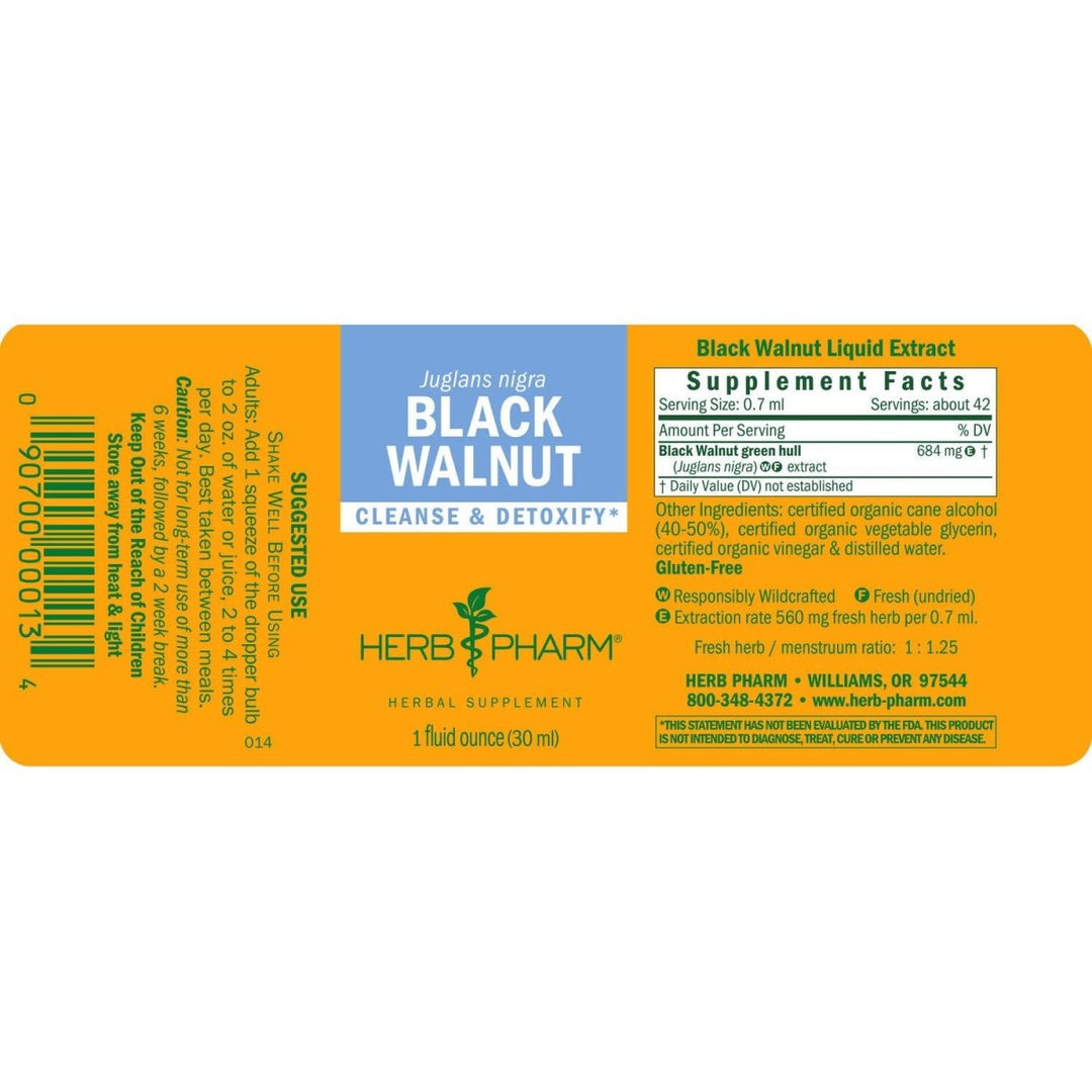 Herb Pharm Black Walnut 4oz - Supplement Facts panel