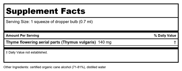 Herb Pharm Thyme 1oz - Supplement Facts panel