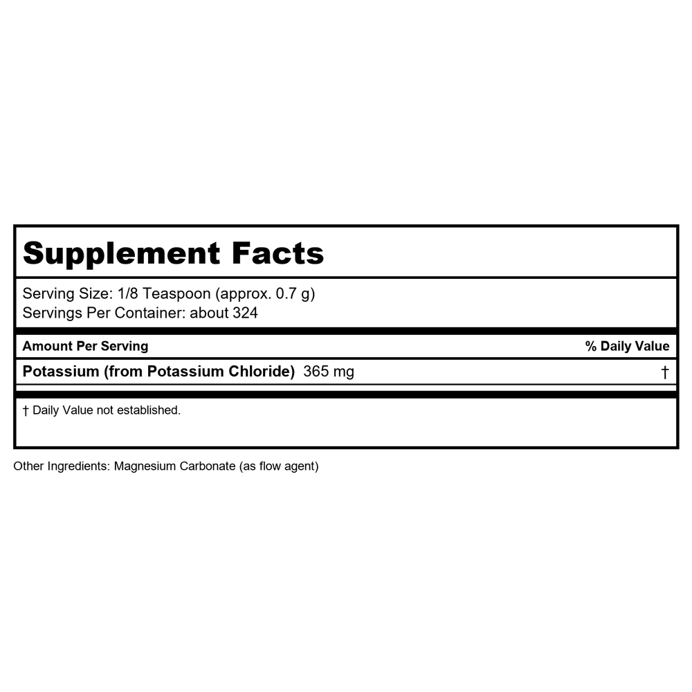 Now Foods Potassium Chloride Powder 8oz - 1450 - Supplement Facts panel