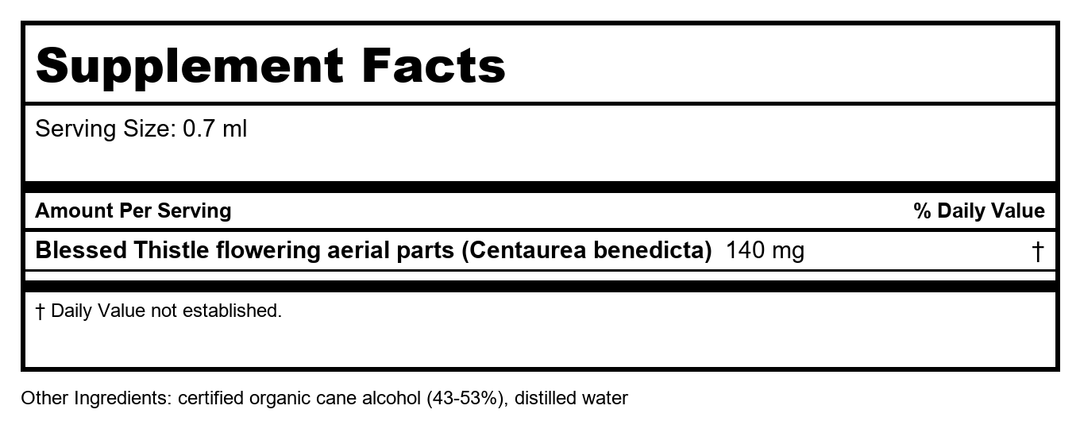 Herb Pharm Blessed Thistle 1oz - Supplement Facts panel