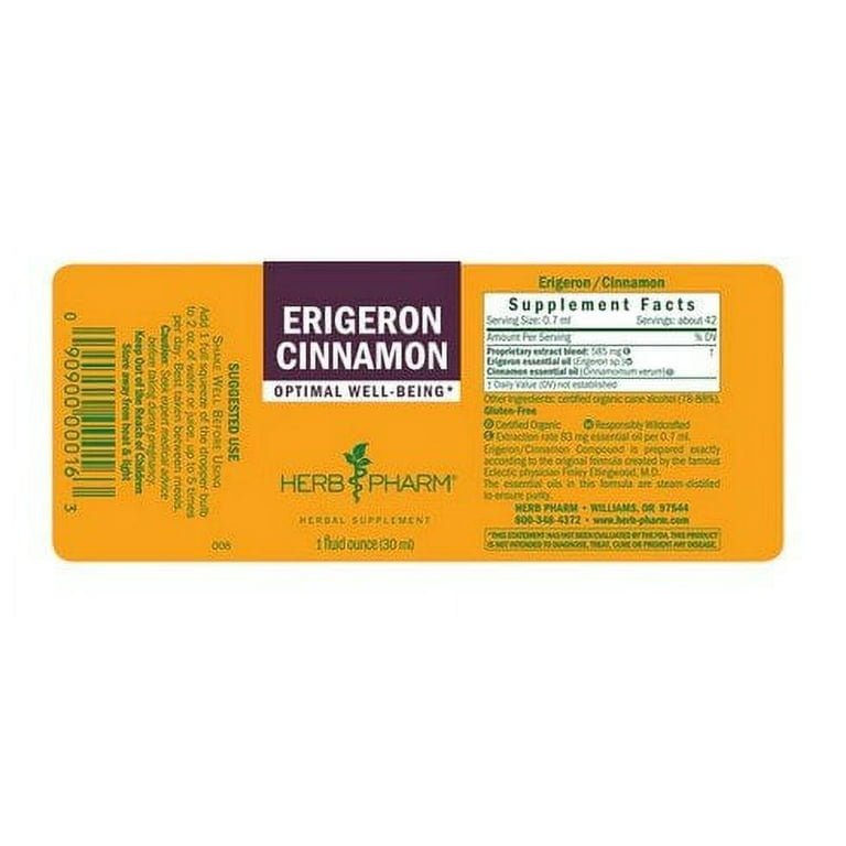 Herb Pharm Erigeron Cinnamon 1oz - Supplement Facts panel