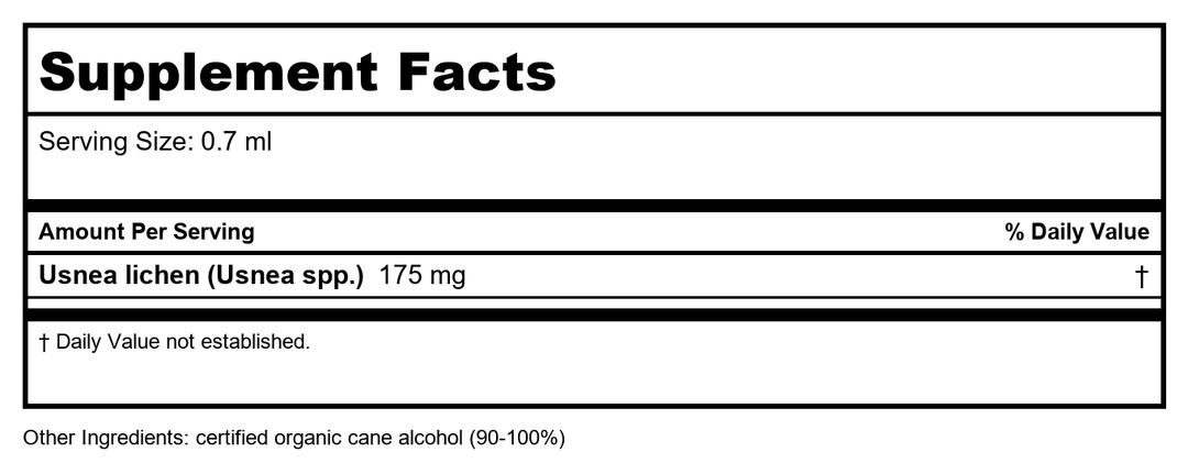 Herb Pharm Usnea 4oz - Supplement Facts panel