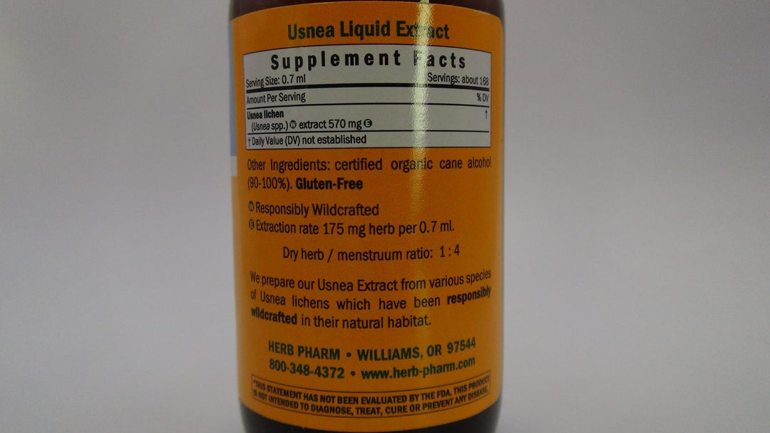 Herb Pharm Usnea 1oz - Supplement Facts panel
