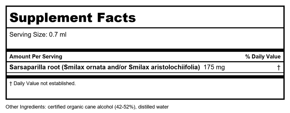 Herb Pharm Sarsaparilla 1 oz - Supplement Facts panel