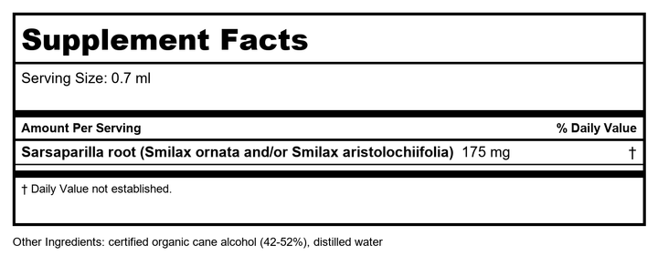 Herb Pharm Sarsaparilla 1 oz - Supplement Facts panel