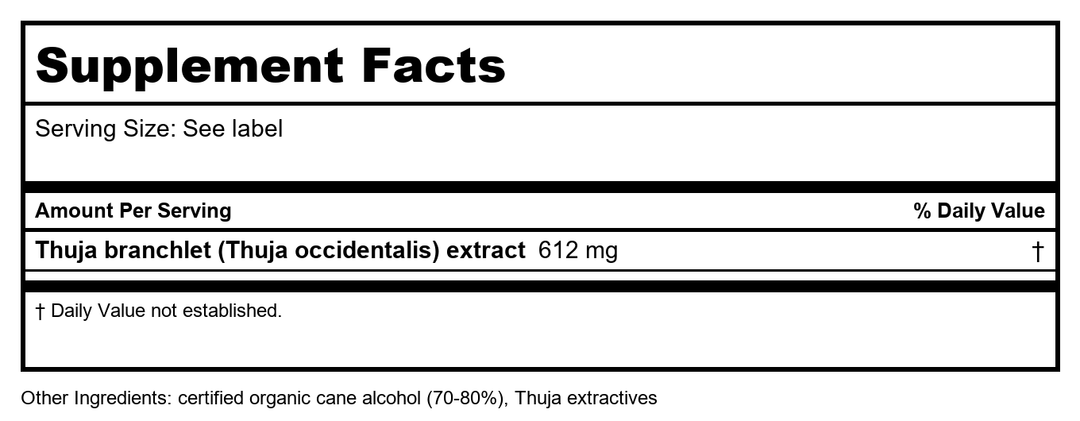Herb Pharm Thuja 1oz - Supplement Facts panel